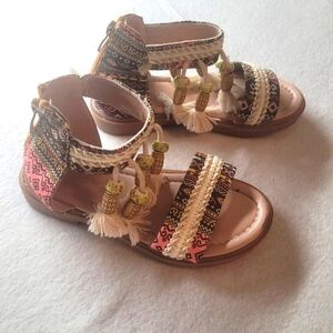 Fashion Kids' Gladiator Sandal With Ankle Strap And Tassels Size 12.5